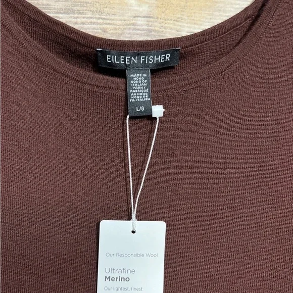 EILEEN FISHER Merino Wool Crew Neck Sleeveless Top Dark Brown Size L NWT $198 - Picture 3 of 9